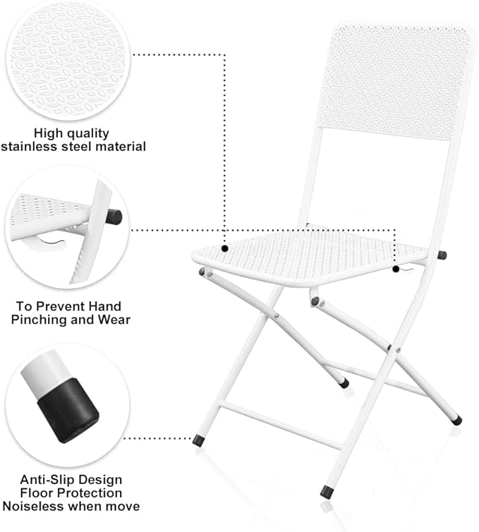 3-Piece Patio Bistro Set, Metal Folding Outdoor Patio Furniture Sets, Stainless Steel Patio Conversation Set with Folding Patio Round Table and Chairs for Yard, Garden or Balcony