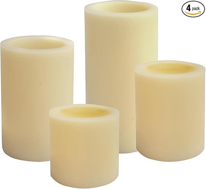 CANDLE CHOICE Battery Operated Flameless Candles with Timer Real Wax Realistic Flickering Electric LED Pillars Decorative Lights for Home Wedding Halloween Thanksgiving Christmas Decorations 4 Pack