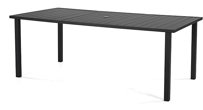 HAPPATIO Outdoor Dining Table for 8, Large Rectangular Aluminum Patio Table with 1.9" Umbrella Hole, Black, Modern Style