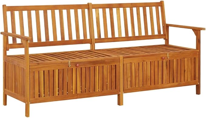 Patio Storage Bench, Outdoor Wooden Deck Box, Solid Wood Patio Furniture for Outdoor Cushions, Pool Storage and Garden Tools, 66.9"x24.8"x33.1", -336