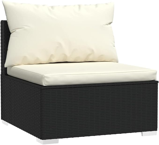 4 Piece Patio Lounge Set with Cushions, Outdoor Sofa Sets Porch Furniture Set Sectional Sofa Patio Conversation Set for Exhibition Garden Piazza Negotiation Area Poly Rattan Black