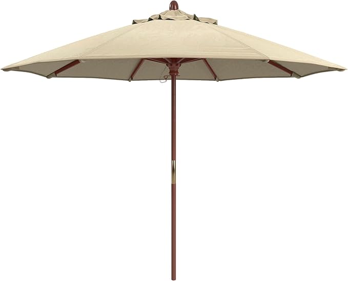 California Umbrella 9' Premium Commercial Hardwood Patio Umbrella, Manual Lift With Pacifica Beige Fabric