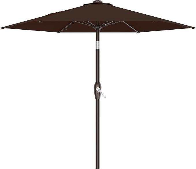 AreShark 7.5FT Patio Umbrella Table Market Umbrella w/Tilt and Crank, Heavy-Duty Outdoor Umbrellas for Pool, Deck, Garden and Backyard, Brown