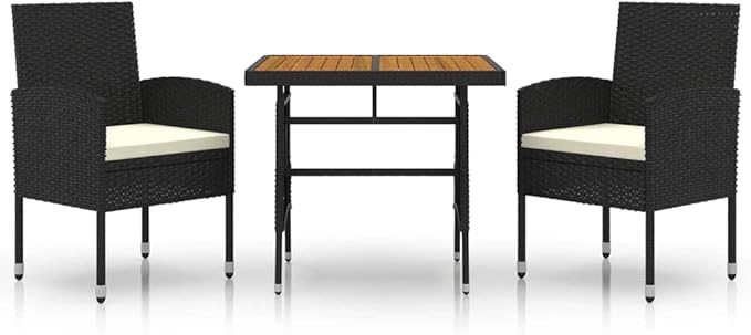 Backyard Furniture Patio Conversation Sets Outdoor Seating 3 Piece Patio Dining Set Poly Rattan Black Suitable for Swimming Pool, Courtyard, Garden