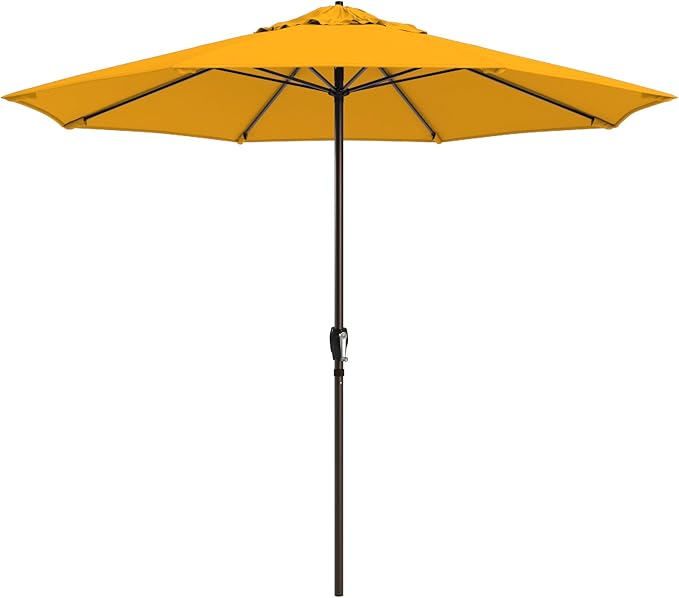 California Umbrella 12-Year Protection 9-Ft Outdoor Patio Umbrella, Sunbrella Fade-Resistant Fabric, Auto-Tilt, Heavy Duty Aluminum Frame, 8 Reinforced Ribs for Pool or Deck, Bronze Pole, Sunflower Yellow