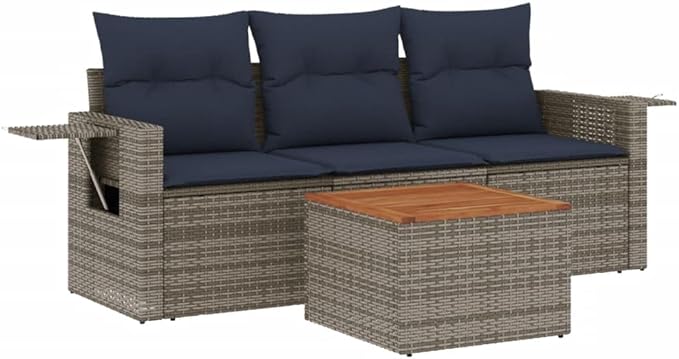 vidaXL Patio Sofa Set with Cushions 4 Piece, Outdoor Conversation Set, Sectional Sofa for Balcony Garden, Patio Furniture, Gray Poly Rattan
