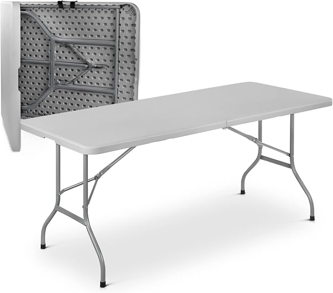 Magshion 6ft Plastic Folding Table with Handle for Indoor Outdoor, 6 Foot Utility Commercial Craft Foldable Table for Party Events, Gray