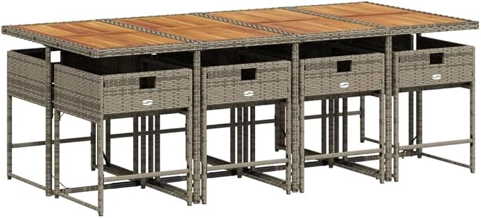 9 pcs Set Patio Dining Set & Garden Dining Set Gray PE Rattan Outdoor Dining Set Balcony Furniture for Backyard Front Porch Lawn 86.6 x 41.7 x 28.7 in