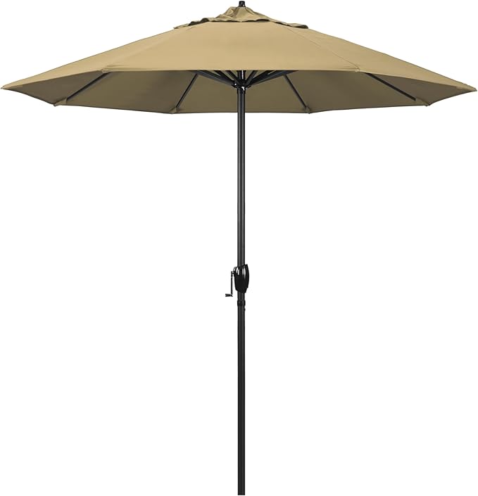 California Umbrella 7.5' Rd Aluminum Patio Umbrella, Crank Lift, Auto Tilt, Black Finish, Champagne