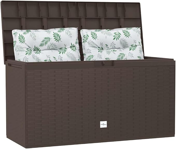 44.9 x 44.9 x 23.6in Brown Polypropylene Garden Storage Box Deck Deckbox, 290L Outdoor Cushion Bench for Patio, Balcony and Garage