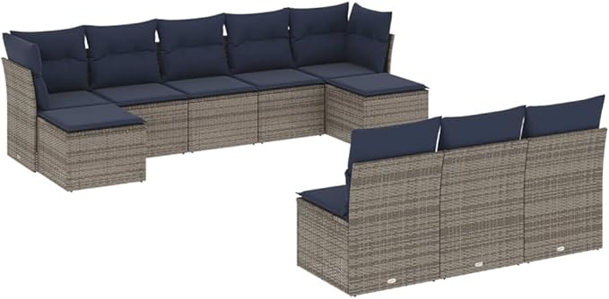 vidaXL Patio Sofa Set with Cushions 10 Piece, Outdoor Conversation Set, Patio Sectional Sofa for Balcony Garden, Modern Style, Gray Poly Rattan