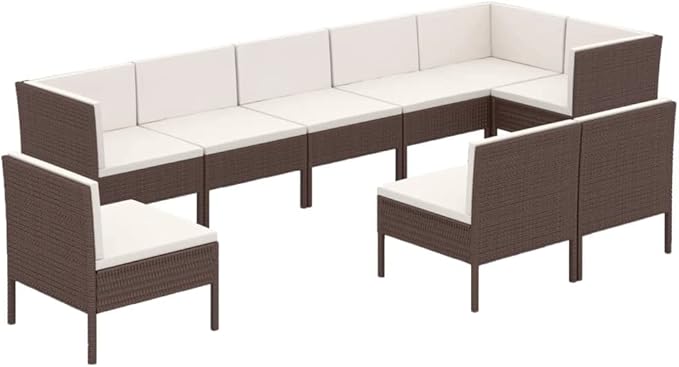 Patio Lounge Set with Cushions,Patio Furniture Sets,Patio Conversation Sets,Outdoor Furniture Sets,for Garden,Backyard,Outdoor,9 Piece Poly Rattan Brown
