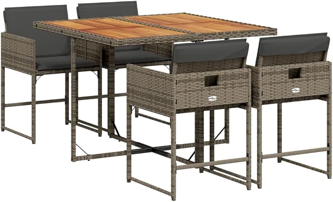 5 pcs Set Modern Patio Dining Set & Balcony Furniture Gray PE Rattan Garden Dining Set Outdoor Dining Set for Front Porch Lawn Backyard 43.3 x 41.7 x 28.7 in