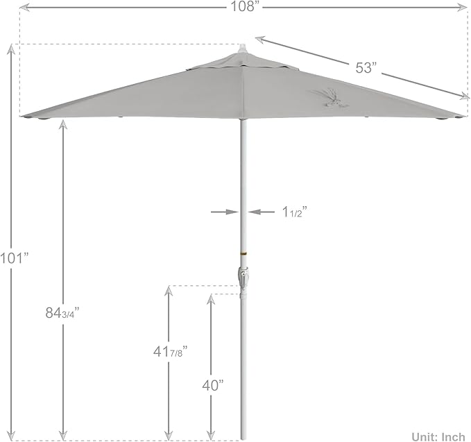 California Umbrella 12-Year Protection 9' Rd Aluminum Patio Umbrella, Crank Lift, Auto Tilt, White Finish, Sunbrella Granite