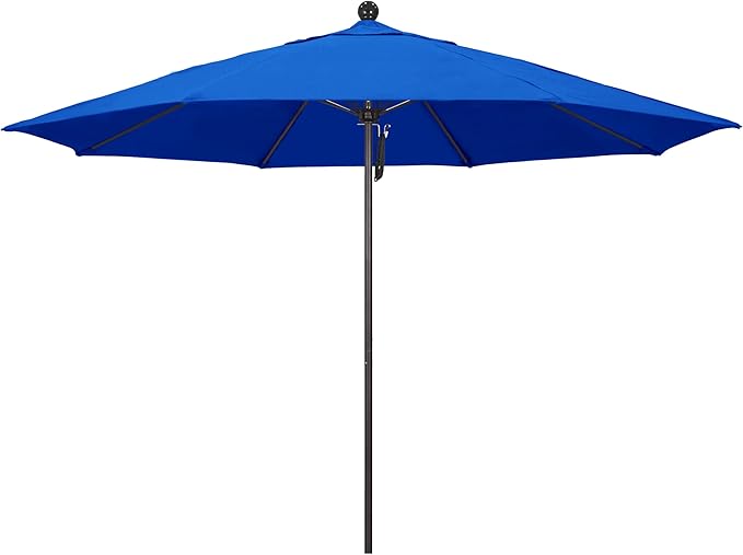 California Umbrella 11Ft Commercial Grade Sunbrella Fabric Market Umbrella, Pulley Lift, Aluminum/Fiberglass, 2mm pole wall, Bronze Frame, Pacific Blue Fabric