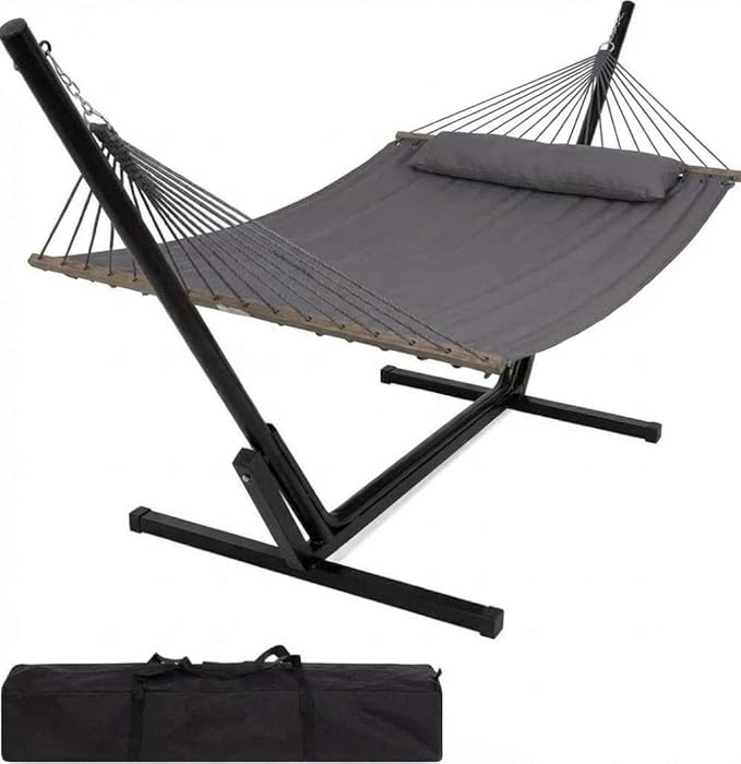 143.755.1236.22inch 2-Person Hammock with Collapsible Steel Frame, UV-Resistant Fabric for Outdoor Backyard Camping Patio Relaxation (450lb Capacity)