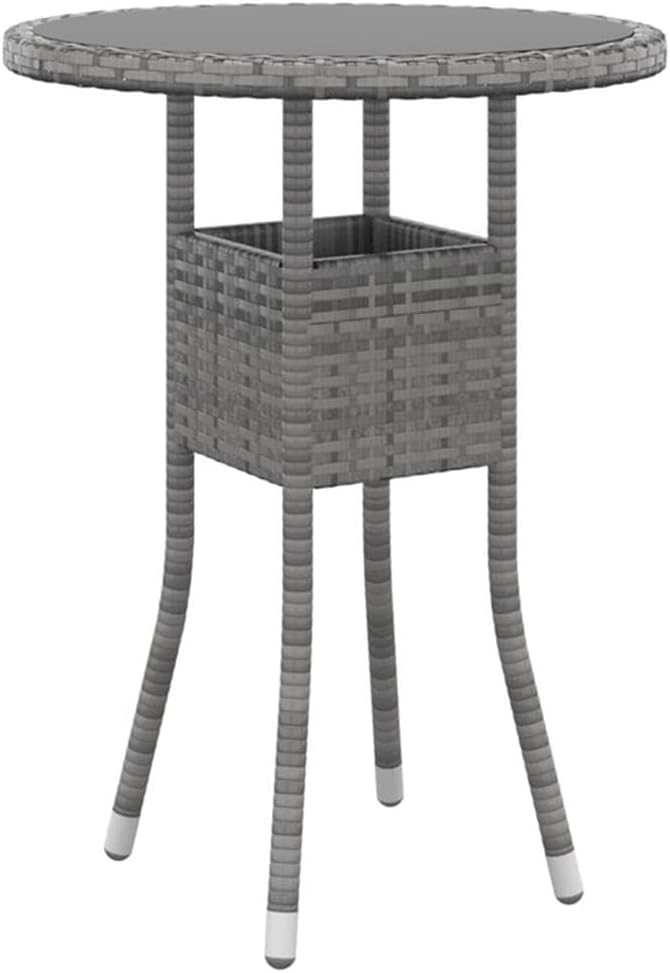 BOWERY HILL 3 Piece Patio Dining Set, Compact Gray Poly Rattan with Cushioned Seats, Tempered Glass Table, Weather-Resistant Outdoor Garden Furniture for Small Spaces, Modern Design, Seating for 2