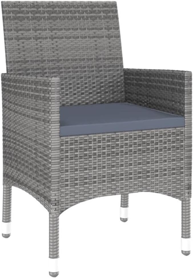 BOWERY HILL 3 Piece Patio Dining Set, Compact Gray Poly Rattan with Cushioned Seats, Tempered Glass Table, Weather-Resistant Outdoor Garden Furniture for Small Spaces, Modern Design, Seating for 2
