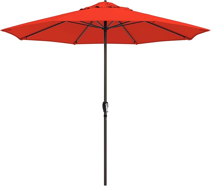 California Umbrella 12-Year Protection 9-Ft Outdoor Patio Umbrella, Sunbrella Fade-Resistant Fabric, Auto-Tilt, Heavy Duty Aluminum Frame, 8 Reinforced Ribs for Pool or Deck, Bronze Pole, Melon