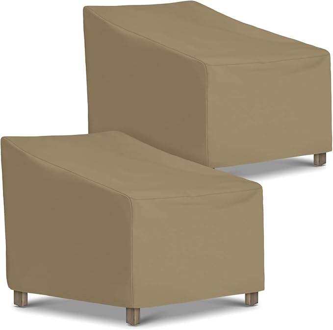 SunPatio Outdoor Chair Covers Waterproof, Heavy Duty Patio Lawn Furniture Cover, All Weather Protection Lounge Deep Seat Covers with Air Vent and Straps, 2 Pack - 34"W x 37"D x 36"/25''H, Taupe