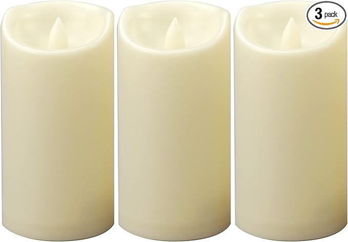 CANDLE CHOICE Waterproof Outdoor Battery Operated Flameless Candles with Timer Flickering Plastic Resin Electric LED Pillar Lights for Lantern Patio Garden Wedding Party Decorations 3x6 Inches 3 Pack