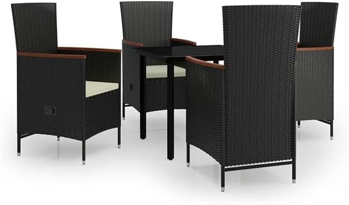 BOWERY HILL Contemporary Patio Dining Set, Weather-Resistant PE Rattan, Black Finish, Powder-Coated Steel Frames, Includes Square Table and 4 Chairs with Cushions, Outdoor Use for Garden or Terrace