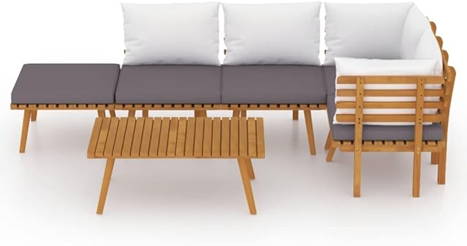 Backyard Furniture Patio Conversation Sets Outdoor Seating 6 Piece Patio Lounge Set with Cushions Solid Acacia Wood Suitable for Swimming Pool, Courtyard, Garden