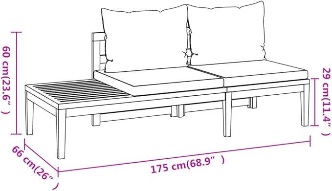 Patio Benches with Dark Gray Cushions,Patio Lounge Set,Patio Conversation Sets,Outdoor Furniture Sets,for Garden,Backyard,Outdoor,2 pcs Acacia Wood