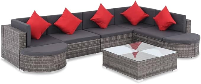 8 Piece Patio Lounge Set with Cushions, Outdoor Sofa Sets Front Porch Furniture Patio Conversation Set Porch Furniture Set for Negotiation Area Piazza Poolside Exhibition Poly Rattan Gray