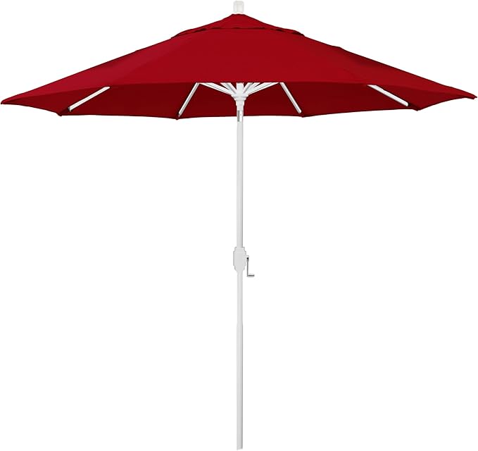 California Umbrella 12-Year-Non-Fading, 9Ft Premium Sunbrella Patio Umbrella, Hand-Crank, Button-Tilt, White Frame, Jockey Red Fabric