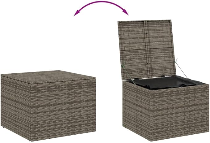 Poly Rattan Outdoor Storage Deck Box, Wicker Patio Storage Organizer for Patio Furniture Cushions, Garden Tools, 31.5"x29.5"x23.2", Gray,-909