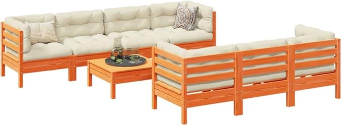 8 Piece Patio Sofa Set with Cushions, Front Porch Furniture Porch Furniture Set Sectional Sofa Patio Conversation Set for Exhibition Poolside Garden Piazza Wax Brown Solid Wood Pine