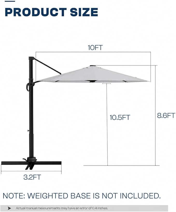 10 FT Round Cantilever Umbrella,Easy Tilt, Fade Resistant & 360° Rotation, Offset for Pool Deck Backyard Patiolight gray (Base not Included)