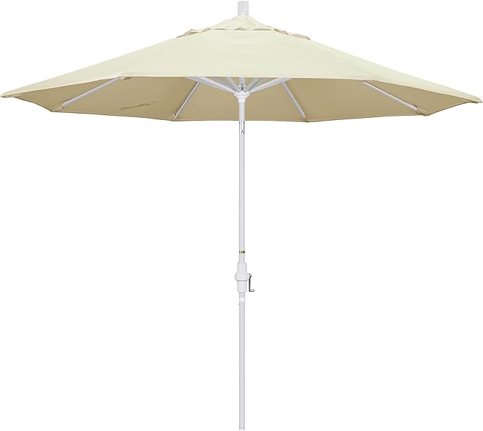 California Umbrella 9' Round Aluminum Patio Umbrella, Crank Lift, Collar Tilt, White Pole, Canvas