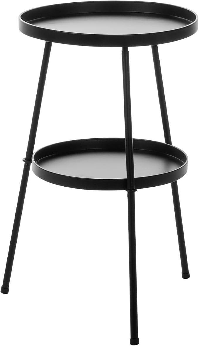 2-Tier Round Outdoor Side Table, Small Metal End Table for Indoor & Outdoor, Nightstand, Coffee Table, Plant Stand for Living Room, Bedroom, Patio & Balcony (Black)