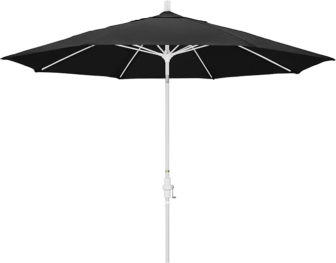 California Umbrella 11Ft Fiberglass Rib Patio Umbrella, Hand-Crank, Tilt-Collar, White Frame, Solution Dyed Black Fabric