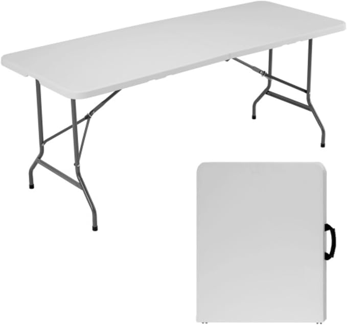 6-Foot Portable Table, Folding Table, Outdoor Indoor Heavy-Duty Portable Table with Handles for Camping Picnic Parties, White