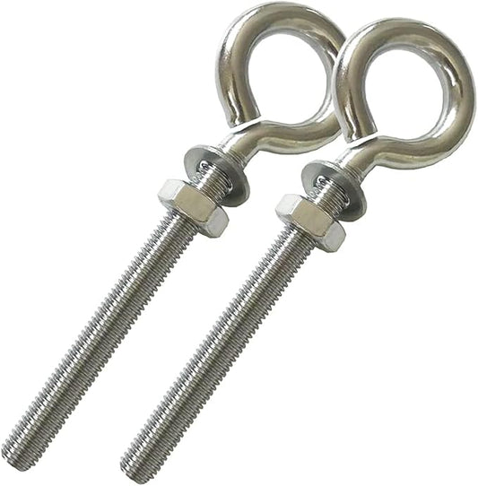 Hammock Hooks, 2 Pack M10 Stainless Steel Eye Bolt 4" Heavy Duty Eyebolt Eyelet Screws with Washer and Nuts for Yoga Hammock Swing Chair Indoor Outdoor, Long Shank Thread Length 100mm