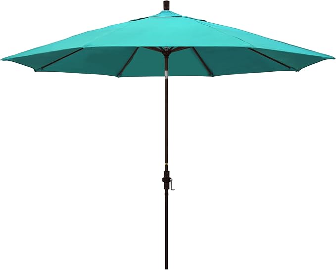 California Umbrella 11Ft Premium Sunbrella Patio Umbrella, Hand-Crank, Tilt-Collar, Bronze Frame, Aruba Fabric