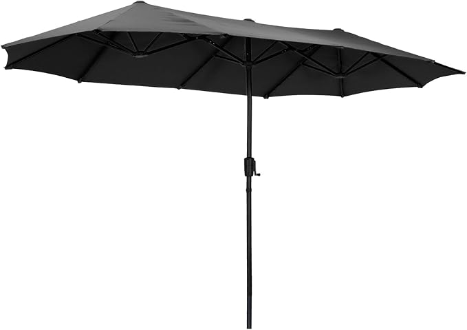 13 ft Patio Umbrella, Large Rectangle Outdoor Umbrella with Strap, Crank, Black