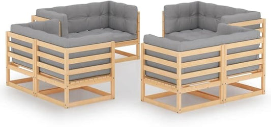 8 Piece Patio Lounge Set with Cushions, Porch Furniture Set Patio Conversation Set Outdoor Dining Sets Outdoor Sofa Sets for Piazza Negotiation Area Garden Poolside Solid Wood Pine