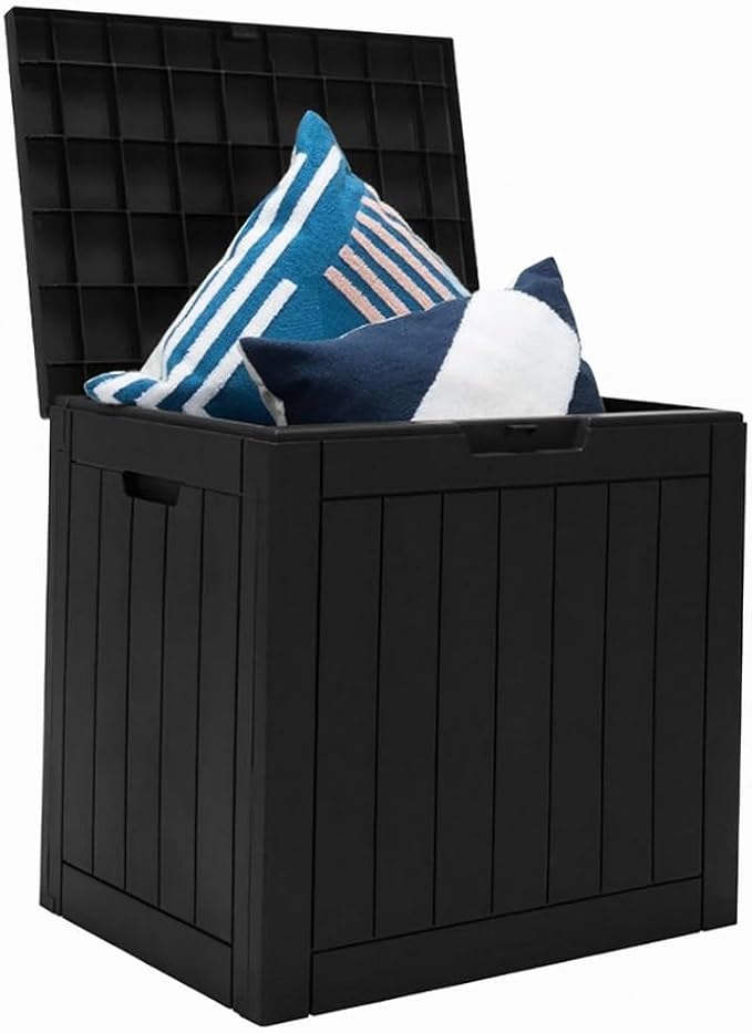 Black 30-Gallon Deck Box Storage with Woodgrain Texture, 22x17x21in for Patio & Garden - Waterproof Lid, UV-Resistant