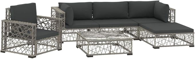 Patio Lounge Set with Cushions,Outdoor Furniture,Outdoor Furniture Sets,Patio Conversation Sets,for Garden,Deck,Backyard,6 Piece Poly Rattan Gray