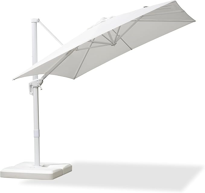 PURPLE LEAF 8 FT White Cantilever Patio Umbrella Aluminum Square Outdoor Offset Umbrella Hanging Windproof with 360° Rotation for Garden Deck Pool, White