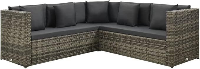 vidaXL Patio Furniture Set 4 Piece, Patio Conversation Set with Cushions, Outdoor Sectional Sofa with Coffee Table for Garden, Modern, Poly Rattan Gray