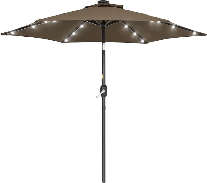7.5ft Outdoor Umbrella Patio Umbrella with Solar Lights,18 LED Lighted Table Market Outdoor Umbrella, 2-Year-Non-Fading, for Pool, Deck, Garden,Backyard