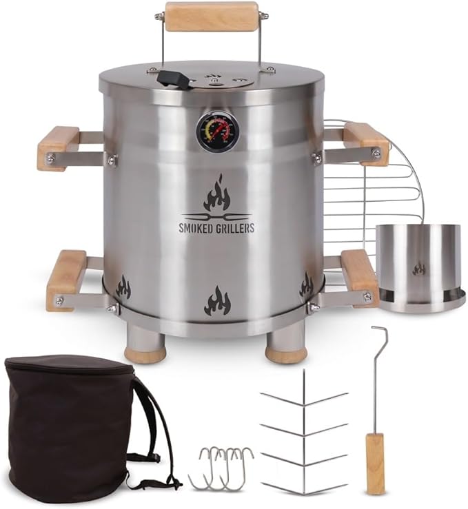 Barrel Smoker Grill Combo | 100% Stainless Steel Barrel | 95% Less Smoke, Even Heat | Easy to Use & Clean – Vertical Smoker Ideal for Balconies and Backyards (MINI-6 LBS)
