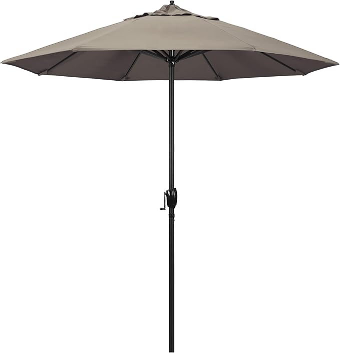 California Umbrella 7.5' Rd Aluminum Patio Umbrella, Crank Lift, Auto Tilt, Black Finish
