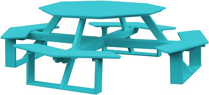 Amish-Made 54" Octagon Aruba Blue Poly Walk-in Picnic Table