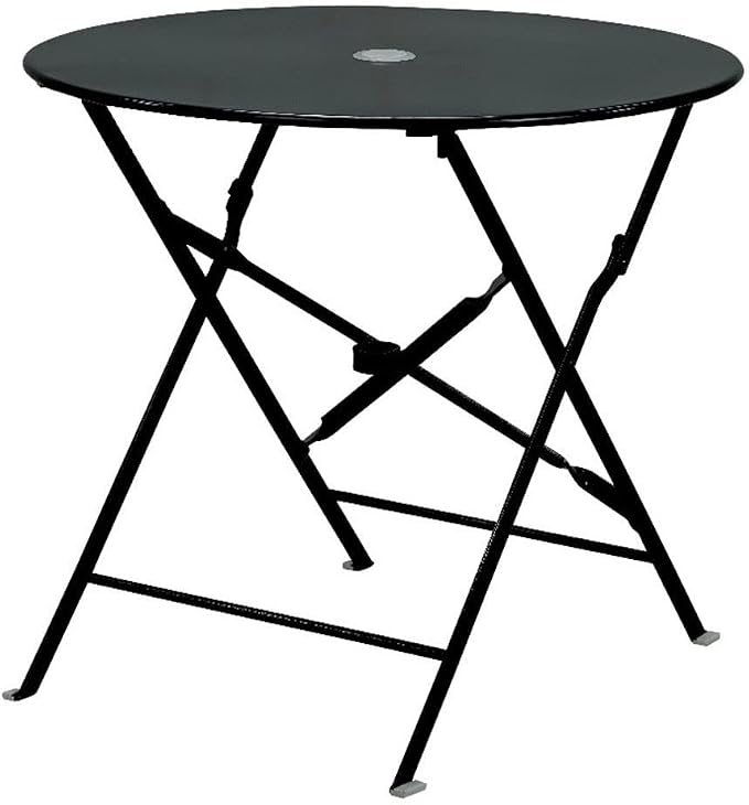 Carolina Classic 30" Folding Metal Bistro Table with Umbrella Hole in Black